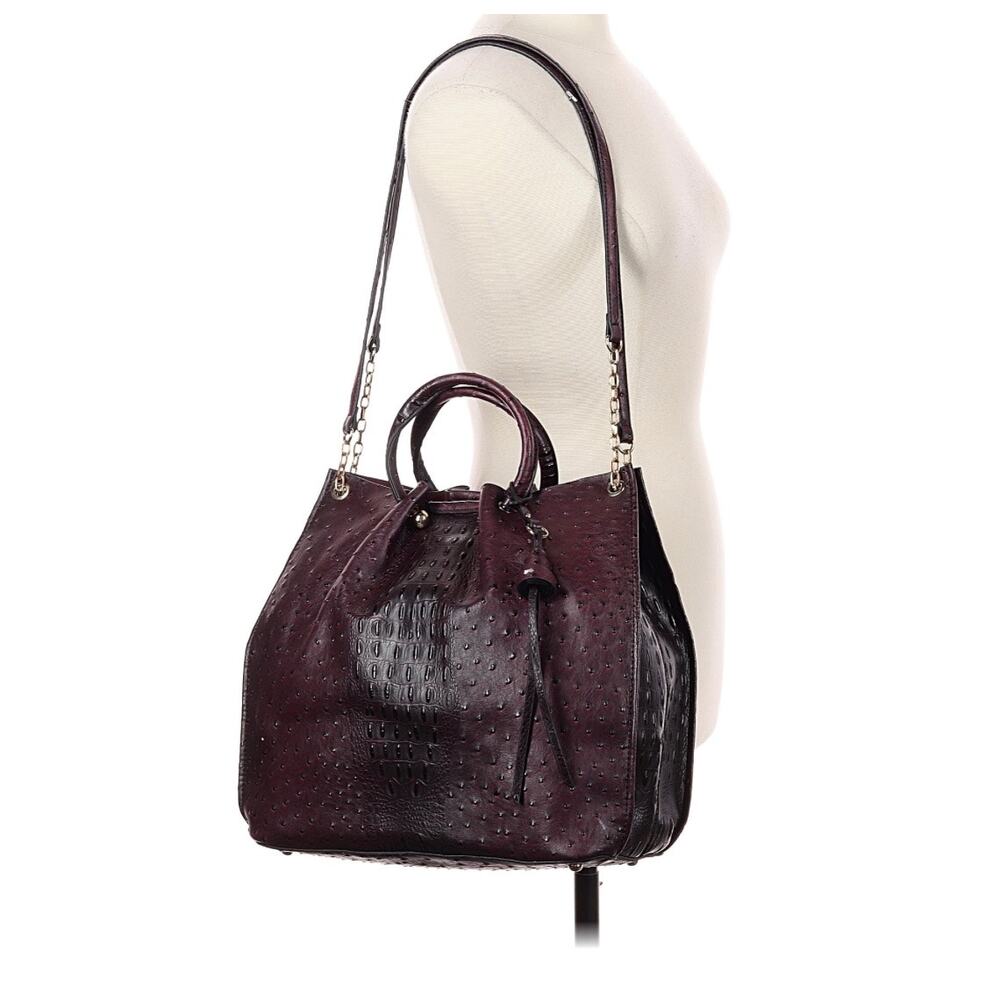 Vintage Exotic embossed ostrichSkin StyleBucket Satchel DeepPlum Burgundy Maroon